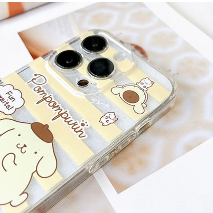 Japanese Cartoon Sanrio | Clean Yellow Line Pompompurin - iPhone Case 13 14 15 Pro Promax Plus