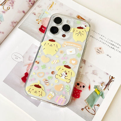 Japanese Cartoon Sanrio | Clean Glitter Full Hello Kitty My Melody Kuromi Cinnamoroll Pompompurin Pochacco - iPhone Case 13 14 15 Pro Promax Plus