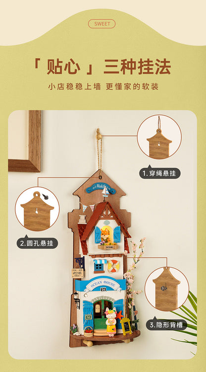 Craft Kits Wooden Hook Key Hanger | Animal Store - DIY Handmade Mini World Miniature Gift with LED Light Room Decoration