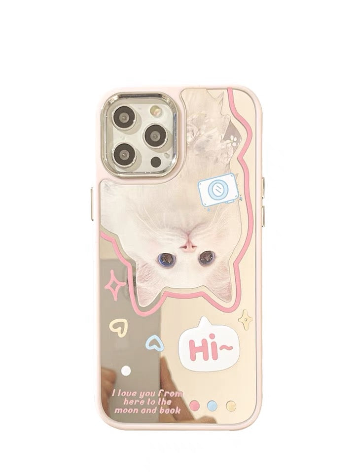 Say Hi White Lovely Cats Hanging iPhone Case 11 12 13 14 Pro Promax