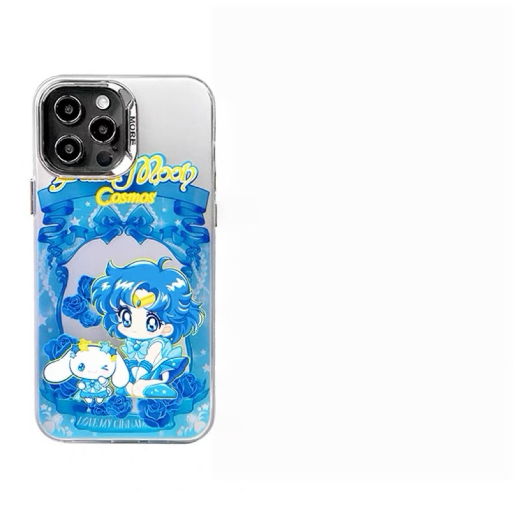 Japanese Cartoon Sanrio x Sailor Moon Laser Case | Hello Kitty My Melody Kuromi Cinnamoroll 5 Styles - iPhone Case 11 12 13 14 15 16 16e 17 17e Pro Promax