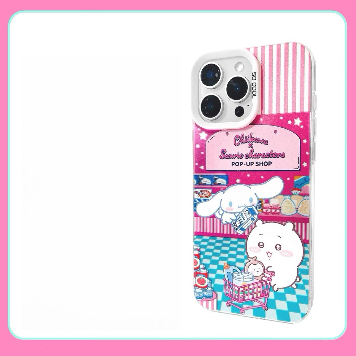 Japanese Cartoon ChiiKawa x Sanrio Pop Up Store Laser Case | Chiikawa Hachiware Usagi Momonga Shisa Crab 6 Styles - iPhone Case 11 12 13 14 15 16 16e 17 17e Pro Promax