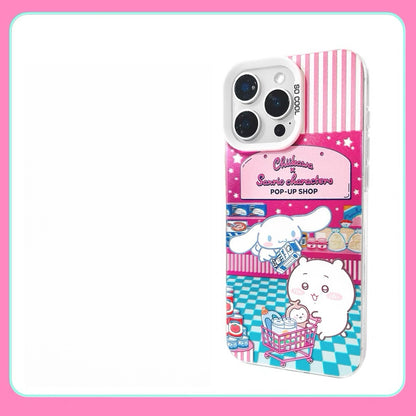 Japanese Cartoon ChiiKawa x Sanrio Pop Up Store Laser Case | Chiikawa Hachiware Usagi Momonga Shisa Crab 6 Styles - iPhone Case 11 12 13 14 15 16 16e 17 17e Pro Promax