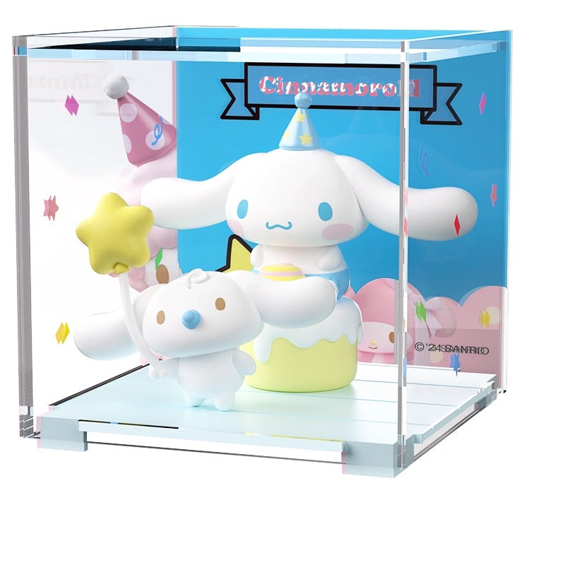 Sanrio Characters Cute Happy Party with Box Series | Hello Kitty My Melody Piano Kuromi Cinnamoroll Pompompurin Pochacco Hangyodon - Kawaii Decoration Collectable Toys Toy Collection