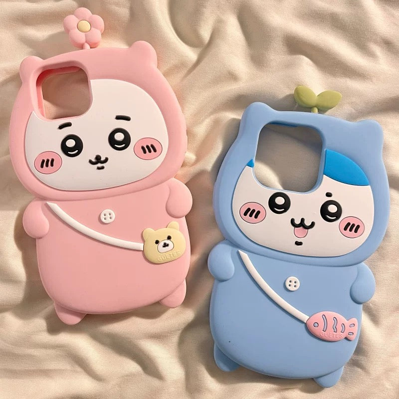 Japanese Cartoon ChiiKawa Pajamas Outing Silicone | Chiikawa Hachiware - iPhone Case 15 14 13 12 Pro ProMax