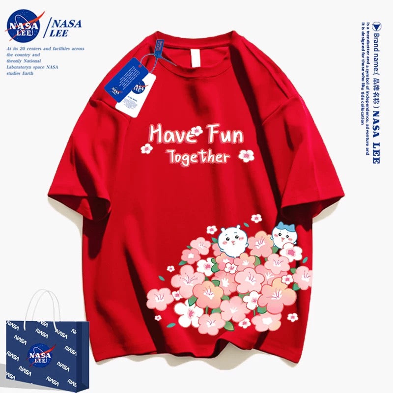 Japanese Cartoon ChiiKawa Casual Style T-Shirt Series | Chiikawa Hachiware Have Fun with Flower 2 - Kawaii Fashion Items