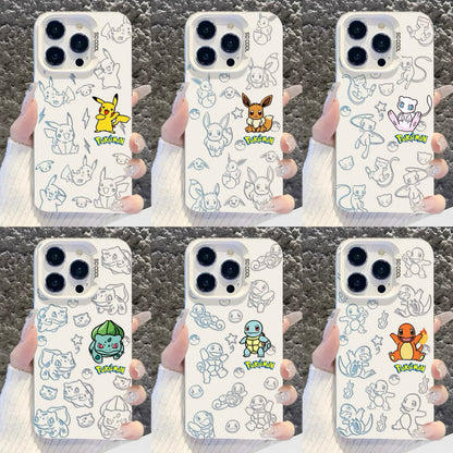 Japanese Cartoon Pokemon Matt & Silver Case Part1 | Pikachu Eevee Mew Bulbasaur Squirtle Charmander 6 Styles - iPhone Case PLUS SE2 XS XR X 11 12 13 14 15 16 16e 17 17e Pro Promax 12mini 13mini