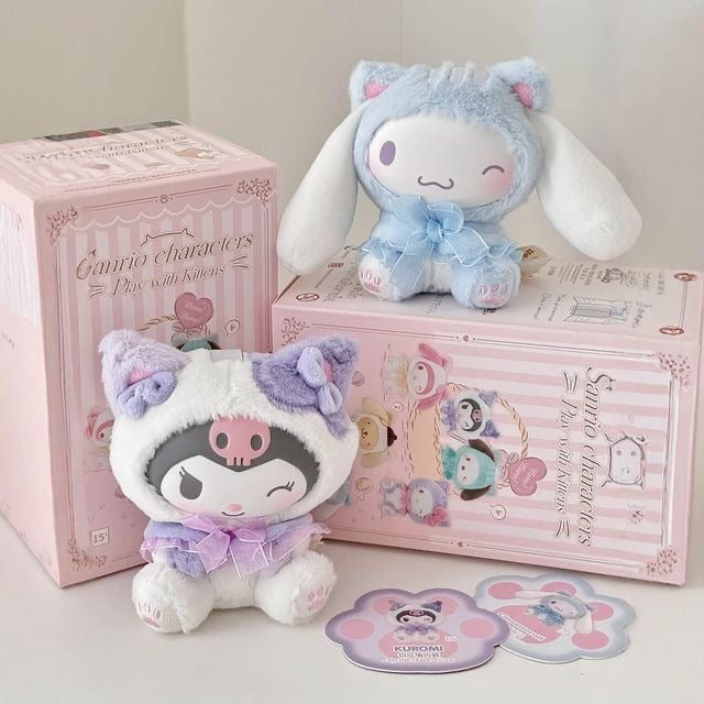 TopToy Sanrio Characters Play with Kittens | Hello Kitty My Melody Kuromi Cinnamoroll Pompompurin Pochacco Pastel Cat - Collectable Toys Mystery Blind Box