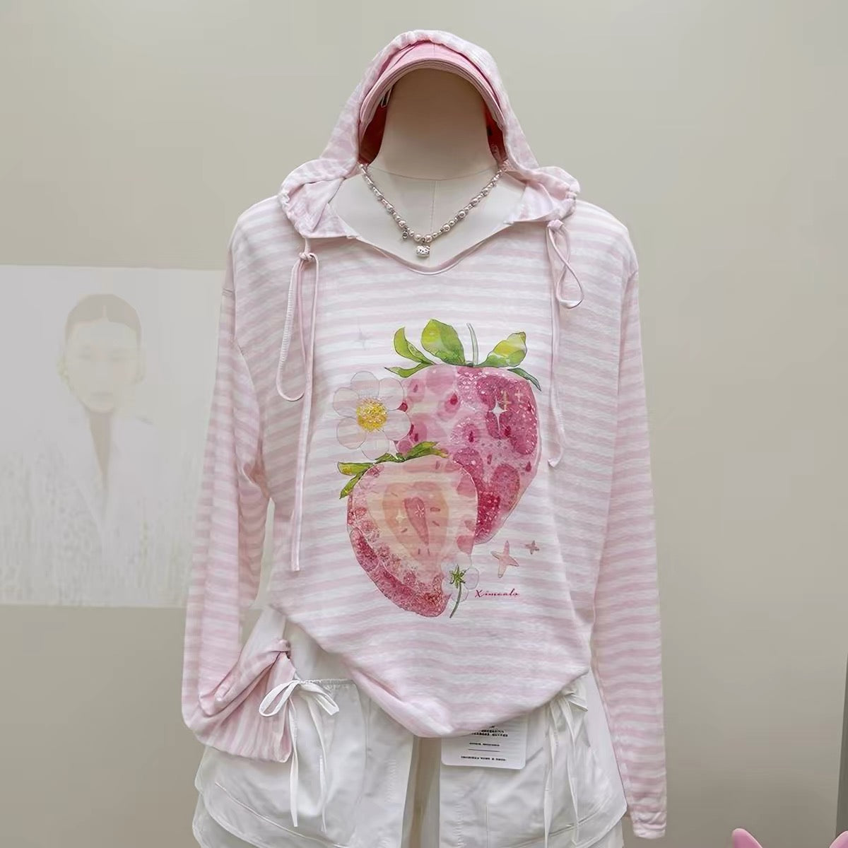 Korean Fashion Cute Fruits Style Long-sleeved Sun Protection T-Shirt Series | Strawberry Hoodie - Kawaii Fashion Items
