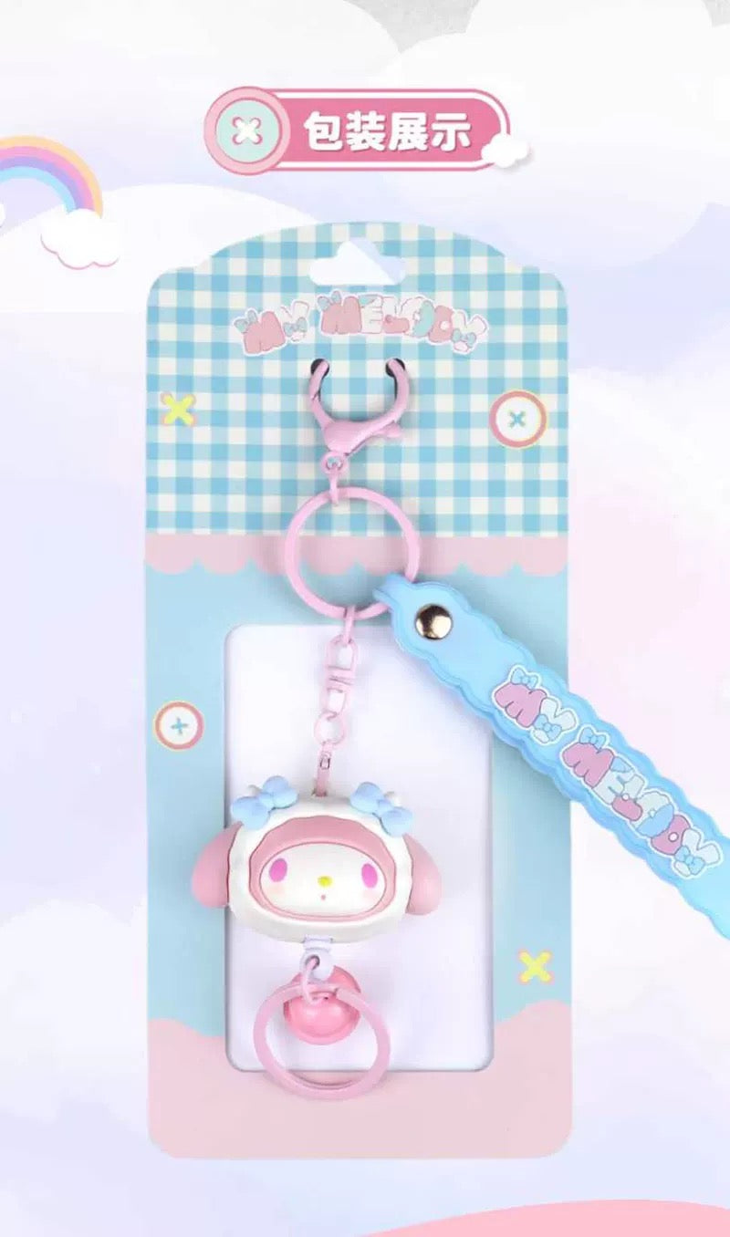 Sanrio Characters Plush Bear Series Keychain with Bell | Hello Kitty My Melody Kuromi Pompompurin Pochacco - Kawaii Item Cute Accessories