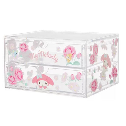 Sanrio X Miniso | Hello Kitty My Melody Kuromi Cinnamoroll Pochacco Flower Garden 2 Layers Storage Drawer - Kawaii Desk Helper items Room Decoration