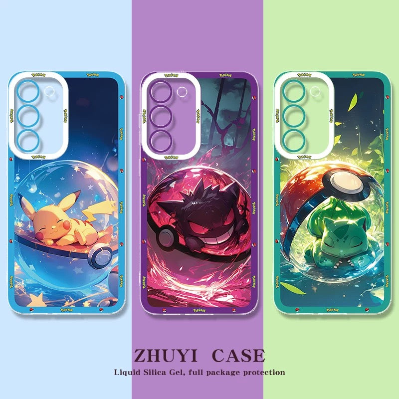 Japan Cartoon Pokemon Sweet Dream in Pokeball | Pikachu Gengar Greninja Squirtle Lucario Bulbasaur - Phone Case Samsung Galaxy S26 S25 S24 S23 S22 S21 FE Ultra Edge