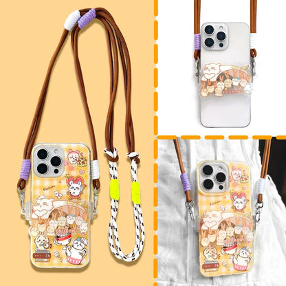 Japanese Cartoon Phone Back Clip with Phone Lanyard | Chiikawa Coat Hanger - for All Smart Phones
