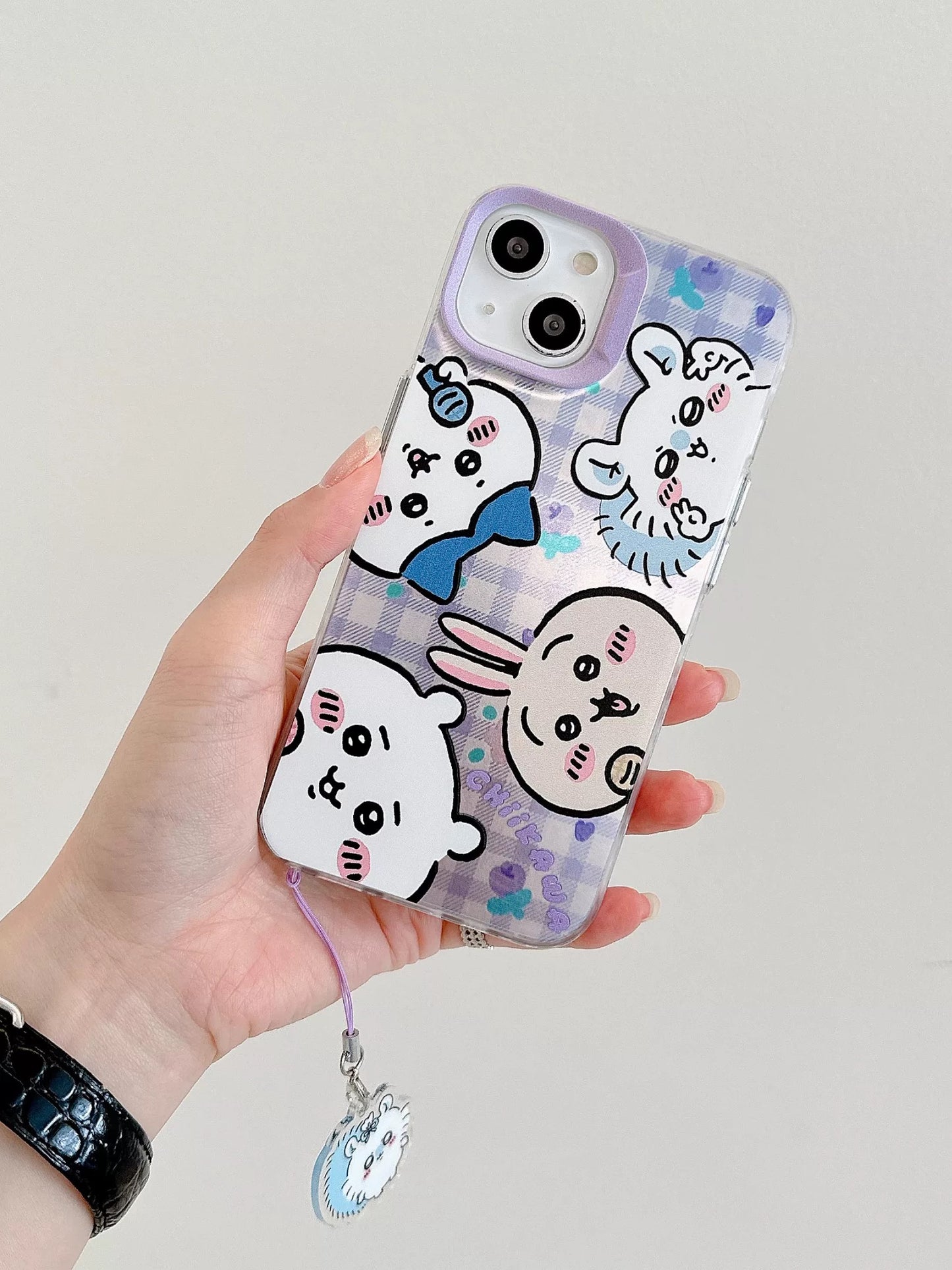 Japanese Cartoon iPhone Case with Strap | Laser Playing Group ChiiKawa Hachiware Usagi Momonga - iPhone CasePhone Case  7 8 PLUS SE2 XS XR X 11 12 13 14 15 Pro Promax 12mini 13mini