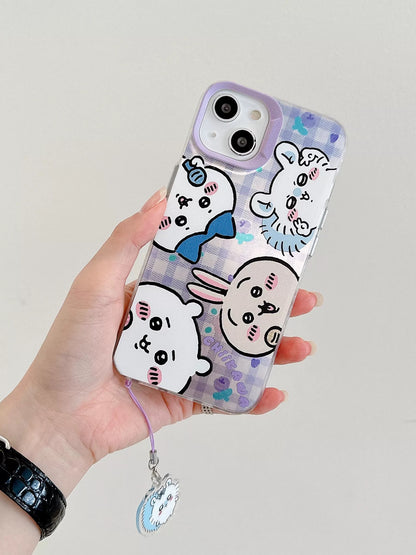 Japanese Cartoon iPhone Case with Strap | Laser Playing Group ChiiKawa Hachiware Usagi Momonga - iPhone CasePhone Case  7 8 PLUS SE2 XS XR X 11 12 13 14 15 Pro Promax 12mini 13mini