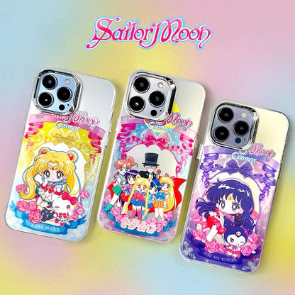 Japanese Cartoon Sanrio x Sailor Moon Laser Case | Hello Kitty My Melody Kuromi Cinnamoroll 5 Styles - Phone Case Samsung Galaxy S26 S25 S24 S23 S22 S21 FE Ultra Edge