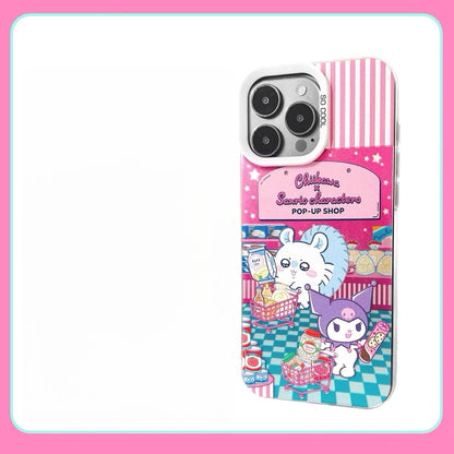 Japanese Cartoon ChiiKawa x Sanrio Pop Up Store Laser Case | Chiikawa Hachiware Usagi Momonga Shisa Crab 6 Styles - iPhone Case 11 12 13 14 15 16 16e 17 17e Pro Promax