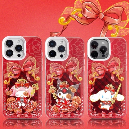 Japanese Cartoon Sanrio Red Rose Laser Case | Hello Kitty My Melody Kuromi Cinnamoroll Hangyodon 5 Styles - iPhone Case 11 12 13 14 15 16 16e 17 17e Pro Promax