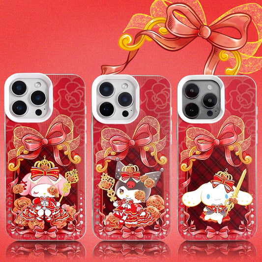 Japanese Cartoon Sanrio Red Rose Laser Case | Hello Kitty My Melody Kuromi Cinnamoroll Hangyodon 5 Styles - iPhone Case 11 12 13 14 15 16 16e 17 17e Pro Promax