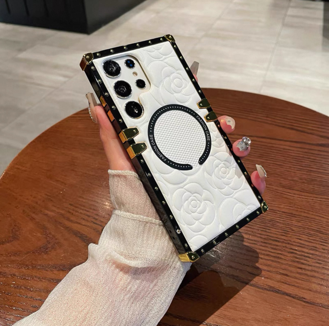 Vintage Style Magnetic Phone Case | Camellia Flower White Black Blue Orange Pink Brown - Phone Case Samsung Galaxy S24 S23 S22 Ultra KawaiiGiftLand