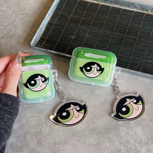 Cartoon Power Girls Pink Blue Green with Keychain - AirPods AirPodsPro AirPods3 AirPods4 Case