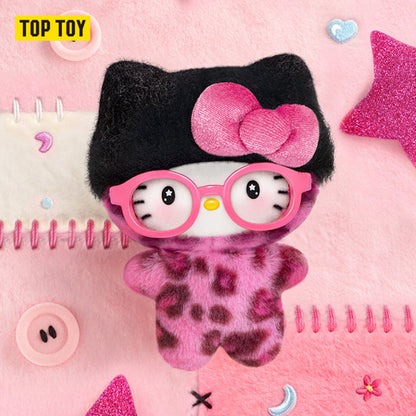 Secret edition Hello Kitty Leopard Series plush charm with pink glasses