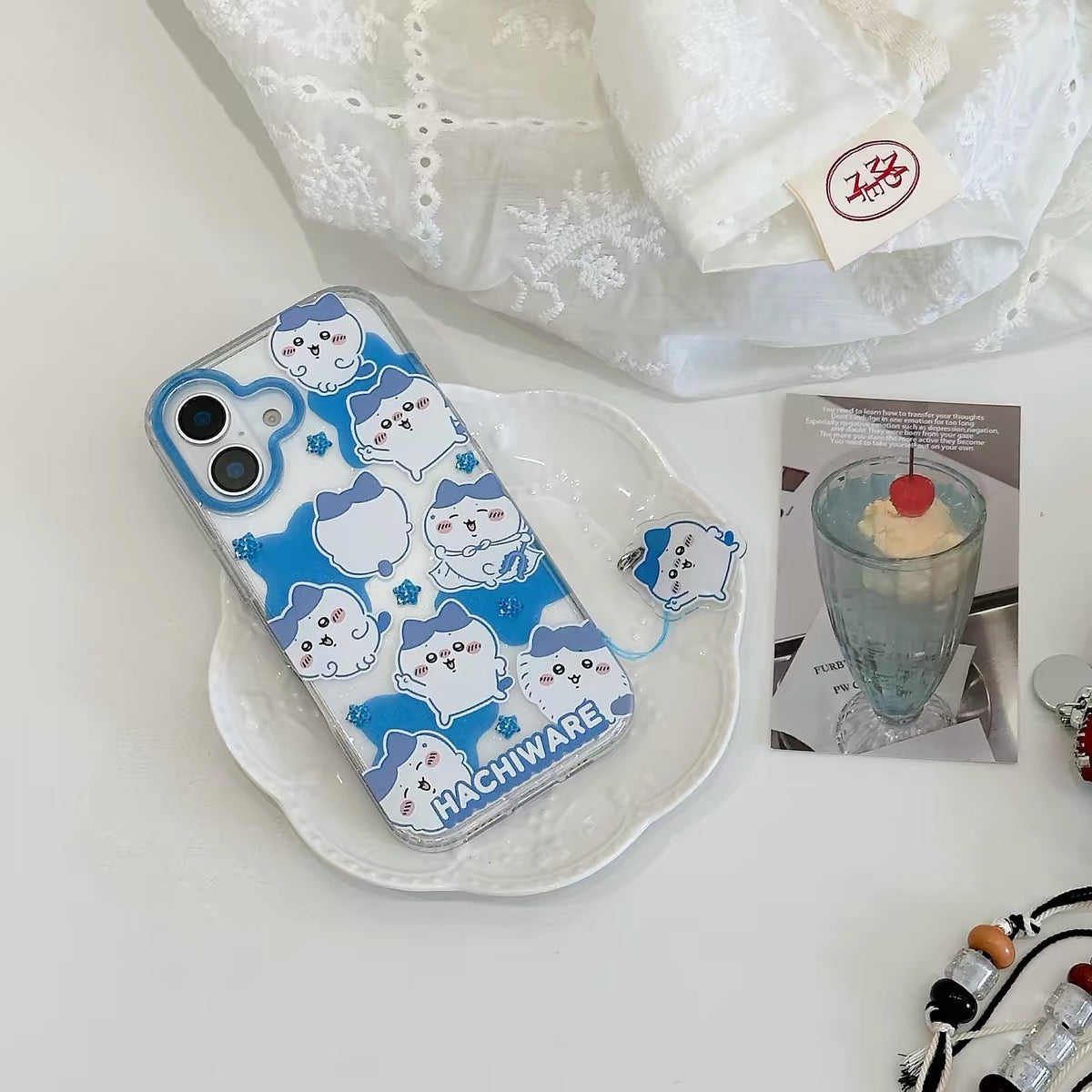 Japanese Cartoon ChiiKawa Gittler Colour Clear Case with Phone Strap | Full Emo Chiikawa Hachiware Usagi Momonga - iPhone Case Plus SE2 11 12 13 14 15 16 16e 17 17e Pro Promax 12mini 13mini
