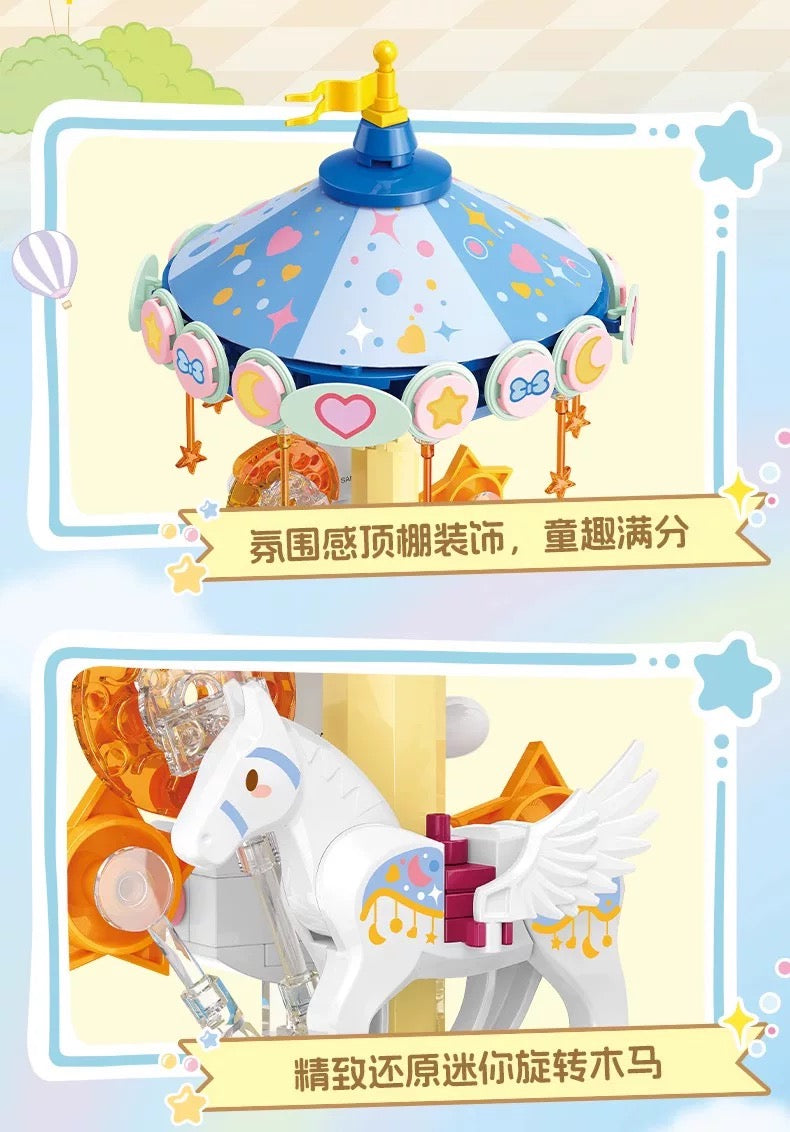 Top Toy x Sanrio Colorful Amusement Park Fair Rides | Cinnamoroll Happy Merry Go Round Carousel - Building Blocks Toy Collections