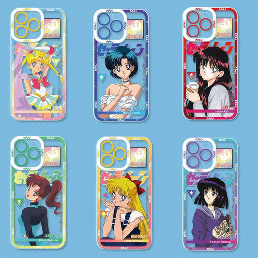 Japanese Cartoon Sailor Girl 90s Comic & Daily Dress | Sailor Moon Mercury Mars Jupiter Venus Saturn - Sailormoon iPhone Case PLUS SE2 11 12 13 14 15 16 16e 17 17e Pro Promax 12mini 13mini