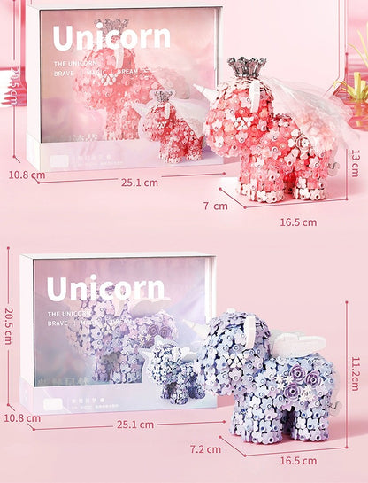 Mini Block Building Flower Unicorn | Pink Purple - with LED Lights Valentine Wedding Gift DIY Handmade Gift