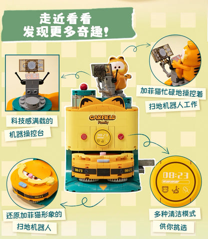 Pan Tasy x Garfield Family | Sweeping Robot - Lovely Cat Exotic Shorthair Building Blocks Toy Collections