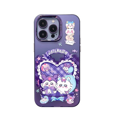 Japanese Cartoon ChiiKawa | Sweet Heart with Chiikawa My Melody Hachiware Hello Kitty Usagi Pompompurin Momonga Kuromi Laser - iPhone Case 11 12 13 14 15 16 Pro Promax