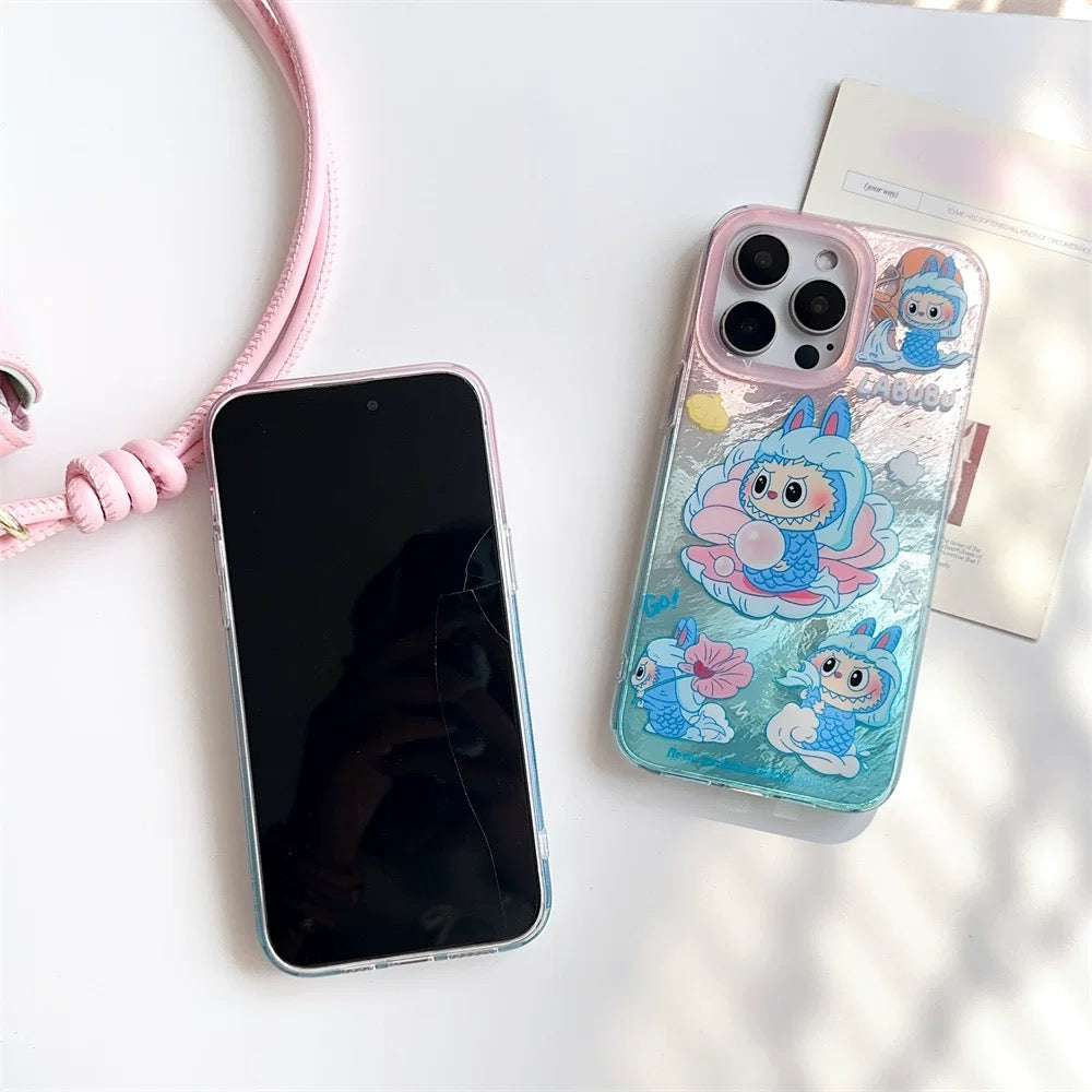 Cute Cartoon Labubu Zimomo Little Mermaid with Pearl - iPhone Case 12 13 14 15 16 Pro Promax