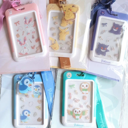 Pokemon X Miniso Card Badge Holder with Keychain | Pikachu Sylveon Gengar Piplup Rowlet - Anime Collectable Kawaii Item 