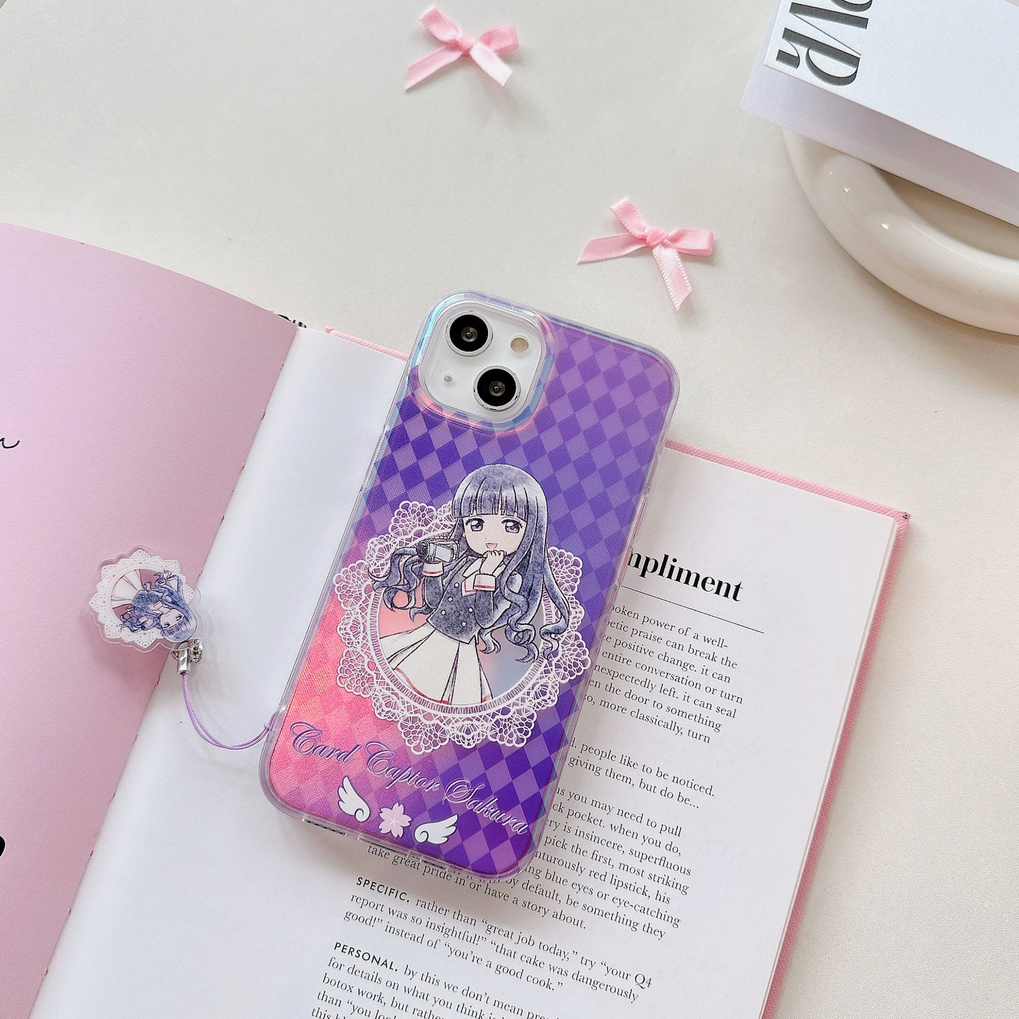 Japanese Cartoon CardCaptorSakura Phone Case with Strap | Laser Sakura Syaoran Tomoyo - iPhone Case PLUS SE2 XS XR X 11 12 13 14 15 Pro Promax 12mini 13mini