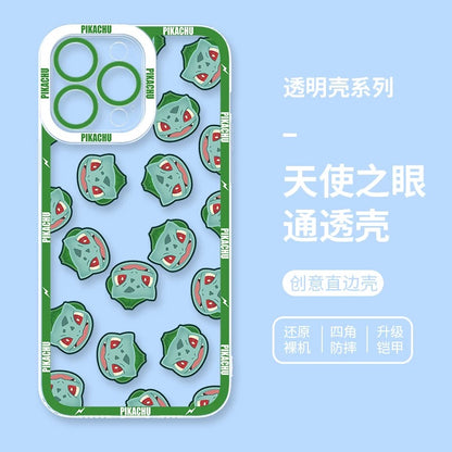 Japan Cartoon Pokemon Full Happy Face Verison | Bulbasaur - iPhone Case 6 7 8 PLUS SE2 XS XR X 11 12 13 14 15 16 16e Pro Promax 12mini 13mini