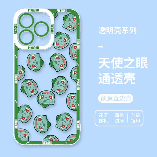 Japan Cartoon Pokemon Full Happy Face Verison | Bulbasaur - iPhone Case 6 7 8 PLUS SE2 XS XR X 11 12 13 14 15 16 16e Pro Promax 12mini 13mini