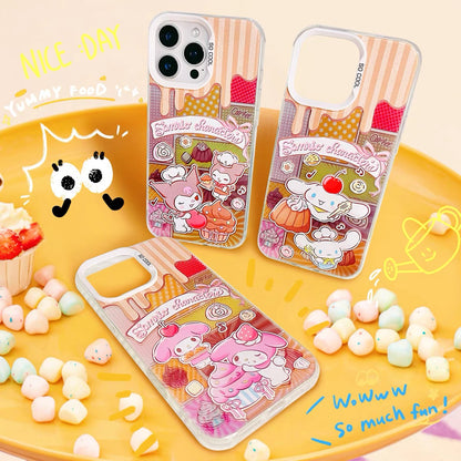 Japanese Cartoon Sanrio Cafe Cake Chef Laser Case | Hello Kitty My Melody Kuromi Cinnamoroll Pompompurin Hangyodon Bad Badtz Maru 7 Styles - Phone Case Samsung Galaxy S26 S25 S24 S23 S22 S21 FE Ultra Edge