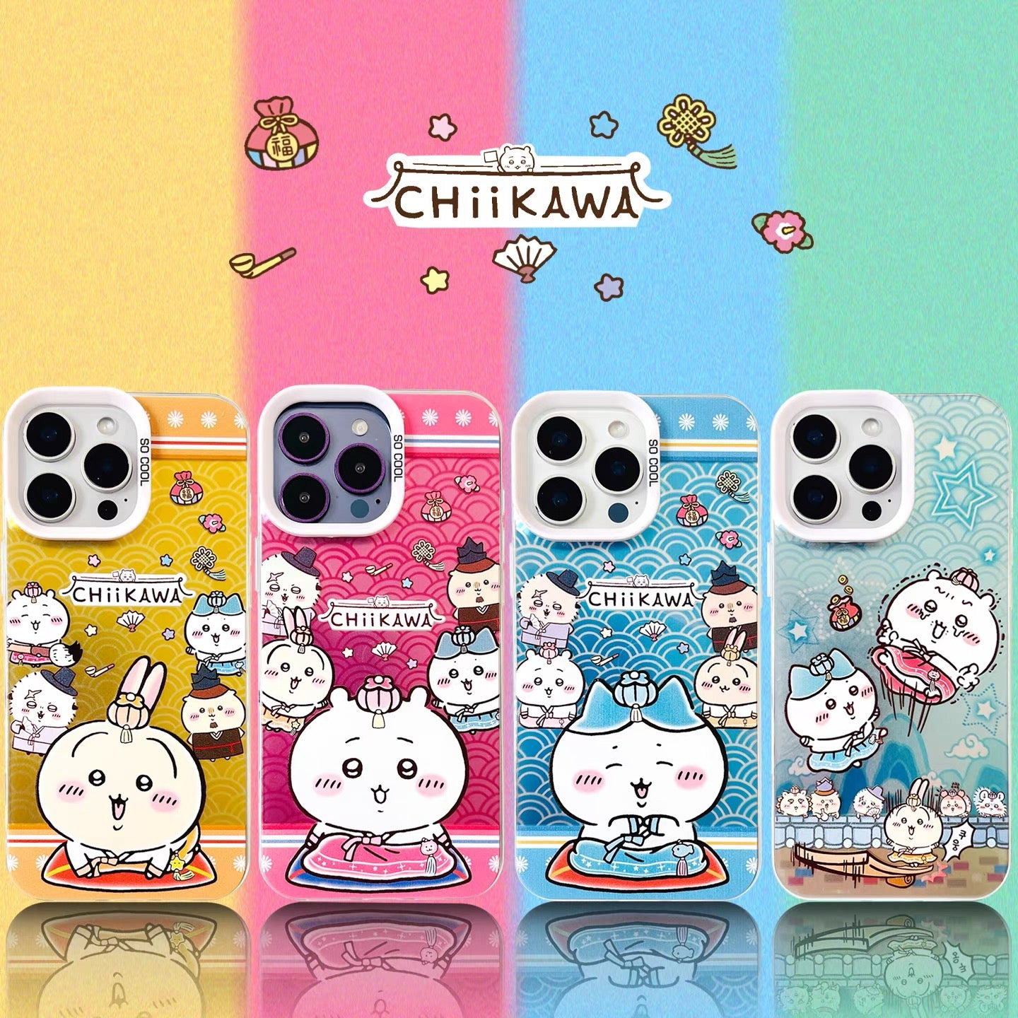 Japanese Cartoon ChiiKawa Korean Dress Up Laser Case | Chiikawa Hachiware Usagi - iPhone Case 11 12 13 14 15 16 16e 17 17e Pro Promax