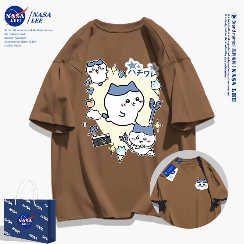 Japanese Cartoon ChiiKawa Casual Style T-Shirt Series | Hachiware Attack Front & Back - Kawaii Fashion Items