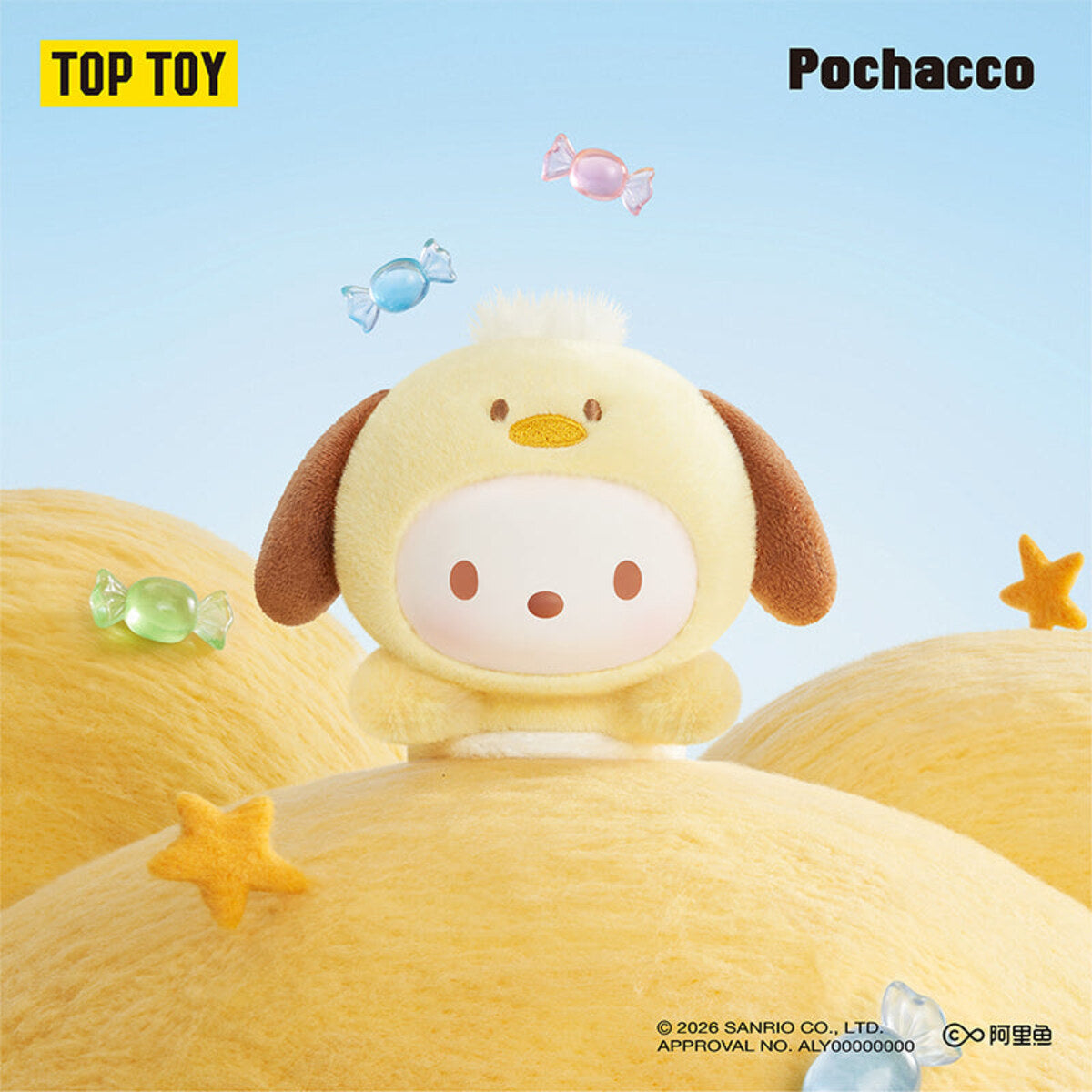 TOPTOY Sanrio Sweet Whispers Stickers Series Pochacco plush charm - Pochacco in a duck hood
