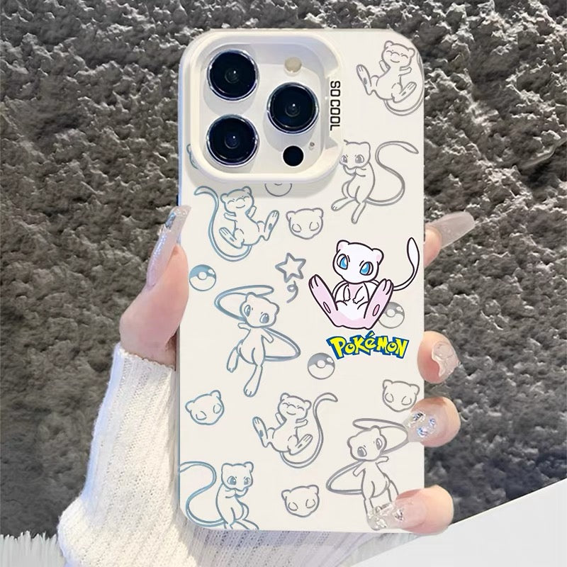 Japanese Cartoon Pokemon Matt & Silver Case Part1 | Pikachu Eevee Mew Bulbasaur Squirtle Charmander 6 Styles - Phone Case Samsung Galaxy S26 S25 S24 S23 S22 S21 FE Ultra Edge