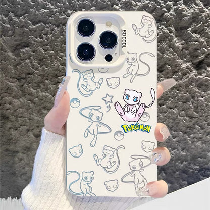 Japanese Cartoon Pokemon Matt & Silver Case Part1 | Pikachu Eevee Mew Bulbasaur Squirtle Charmander 6 Styles - Phone Case Samsung Galaxy S26 S25 S24 S23 S22 S21 FE Ultra Edge