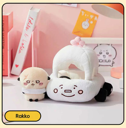 ChiiKawa X Miniso | Rakko with Car Plush Doll - Kawaii Doll Plush Cute Doll Decoration