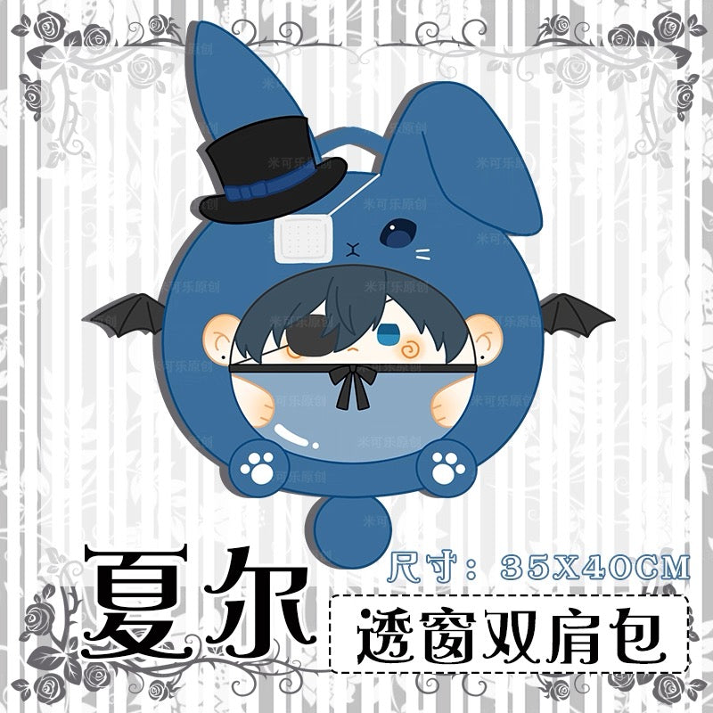 Japanese Anime Black Butler Kuro Shitsuji | Ciel Phantomhive with Rabbit Doll Ear Plush Cute Icon Itabag Backpack and Crossbody Bag - Cute Kawaii Item