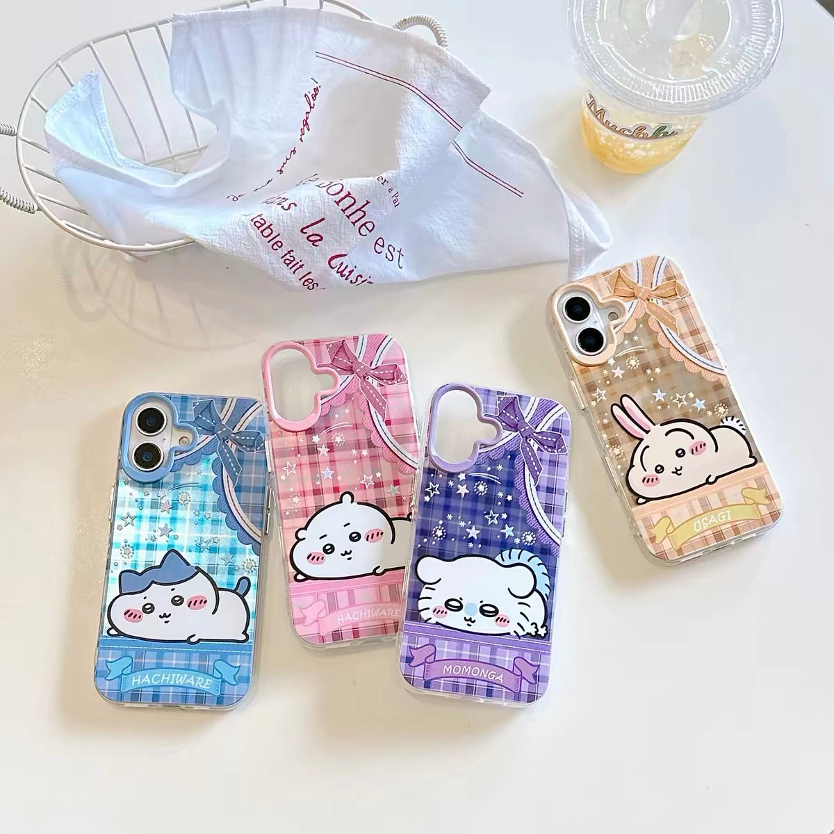 Japanese Cartoon ChiiKawa Go Round Laser Case | Merry Go Round with Chiikawa Hachiware Usagi - iPhone Case Plus SE2 11 12 13 14 15 16 16e 17 17e Pro Promax 12mini 13mini (副本)