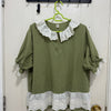 Japanese Fashion Cute Style Mori Series | Green with White Lace Shirt - Kawaii Fashion Items