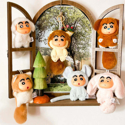 Big Tails Series 2 charms displayed in a wooden mirror shelf