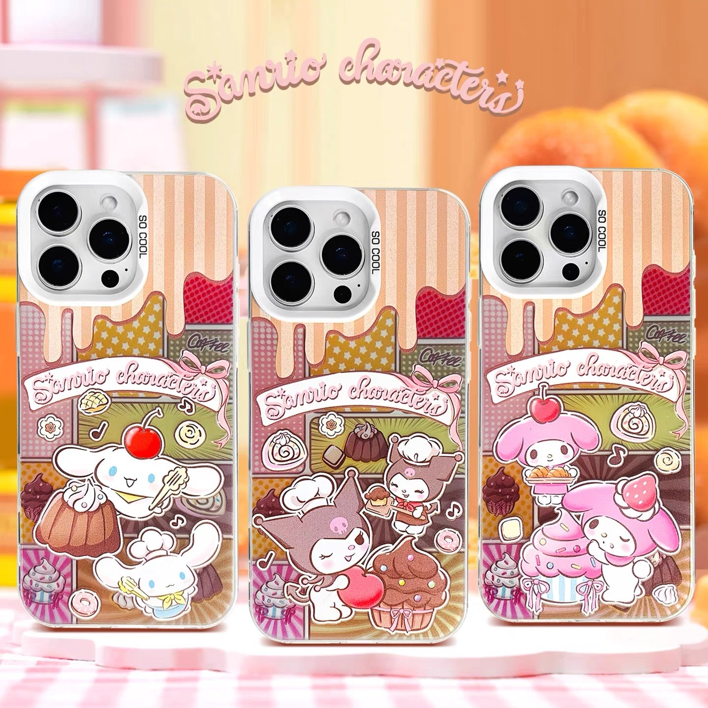 Japanese Cartoon Sanrio Cafe Cake Chef Laser Case | Hello Kitty My Melody Kuromi Cinnamoroll Pompompurin Hangyodon Bad Badtz Maru 7 Styles - Phone Case Samsung Galaxy S26 S25 S24 S23 S22 S21 FE Ultra Edge