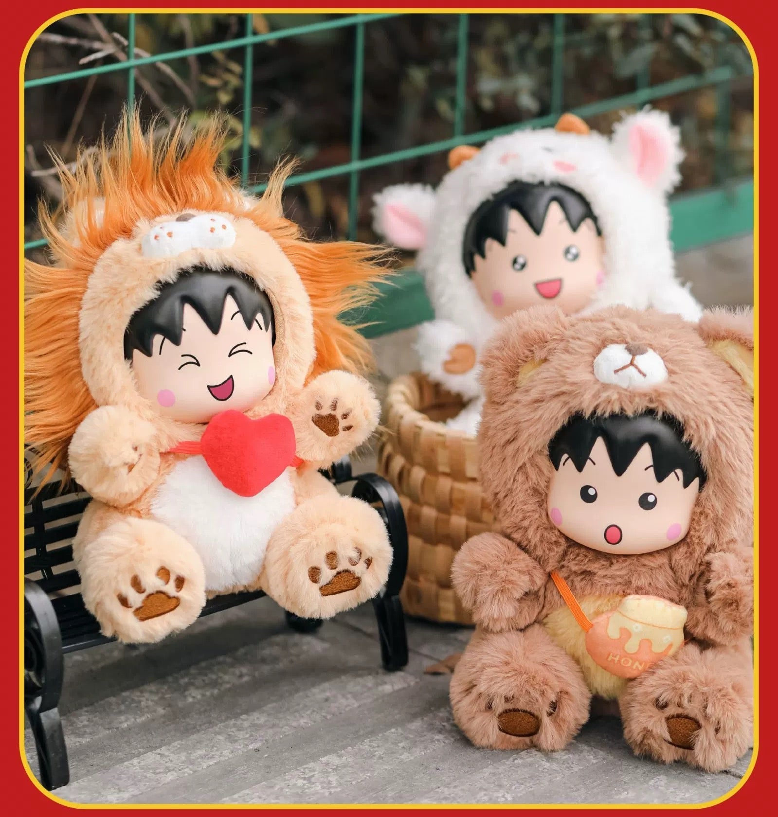 Chibi Maruko Chan Fluffy Animal Part 2 Series Vinyl Plush Doll | Bear Pig Lion Sheep Fox Elephant Dinosaur Lion Dance - Vinyl Face Plush Doll Figure Keychain Collectable Toys Mystery Blind Box KawaiiGiftLand